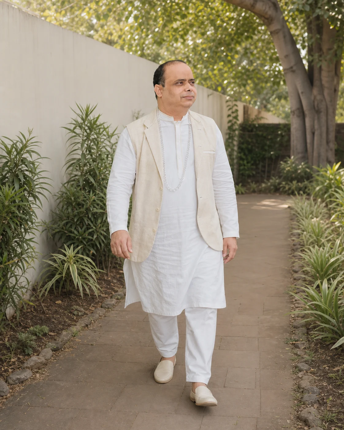 Bheem Sain walking in a quiet garden